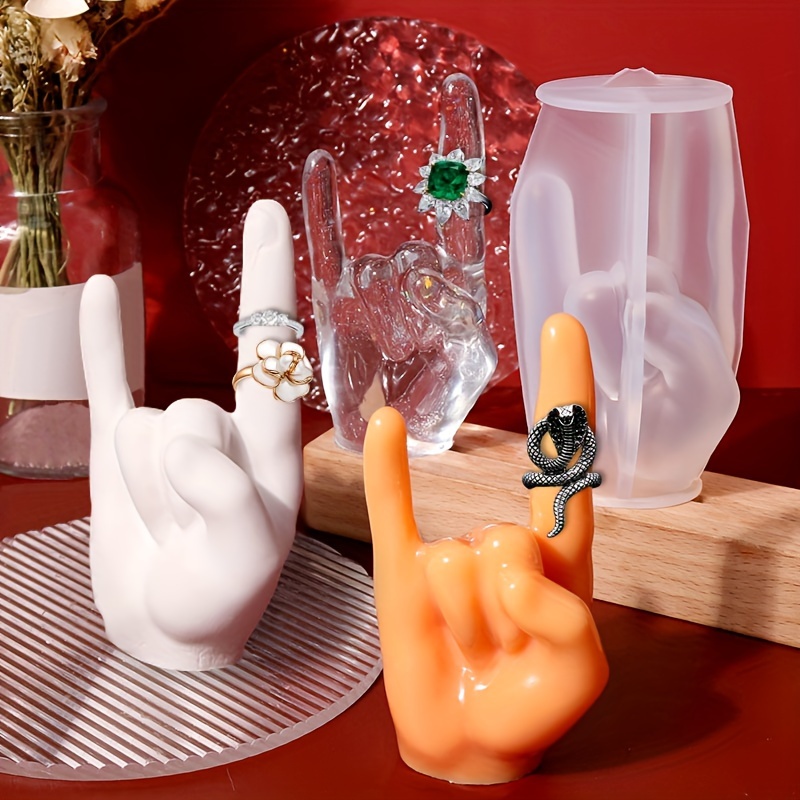 Candle Holder Supplies - 1pc Large Rock Gesture Silicone Mold